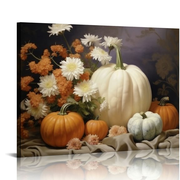 JRXY Vintage Fall Canvas Wall Art Halloween Still Life Pumpkin Room Decor Aesthetic Posters Rustic Fall Art Print Funky Autumn Farmhouse Wall Decor for Bedroom Dorm 16x12in