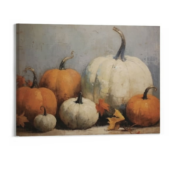 JRXY Vintage Fall Canvas Wall Art Halloween Still Life Pumpkin Room Decor Aesthetic Posters Rustic Fall Art Print Funky Autumn Farmhouse Wall Decor for Bedroom Dorm 20x16 Inch 20x16in