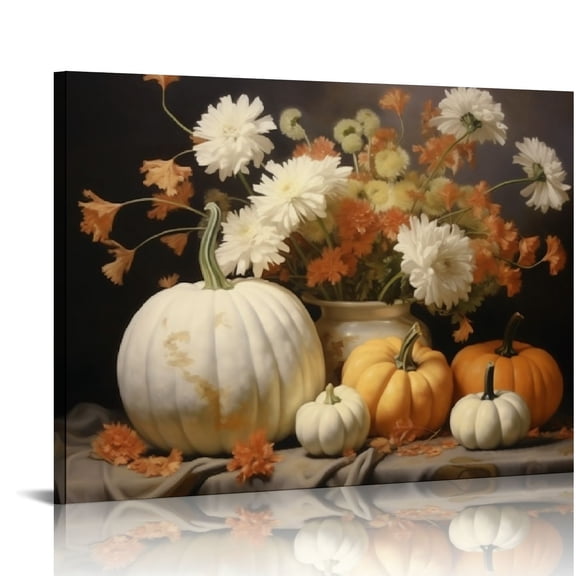 JRXY Vintage Fall Canvas Wall Art - Halloween Still Life Pumpkin Room Decor Aesthetic Posters - Rustic Fall Art Print - Funky Autumn Farmhouse Wall Decor for Bedroom Dorm 20x16in