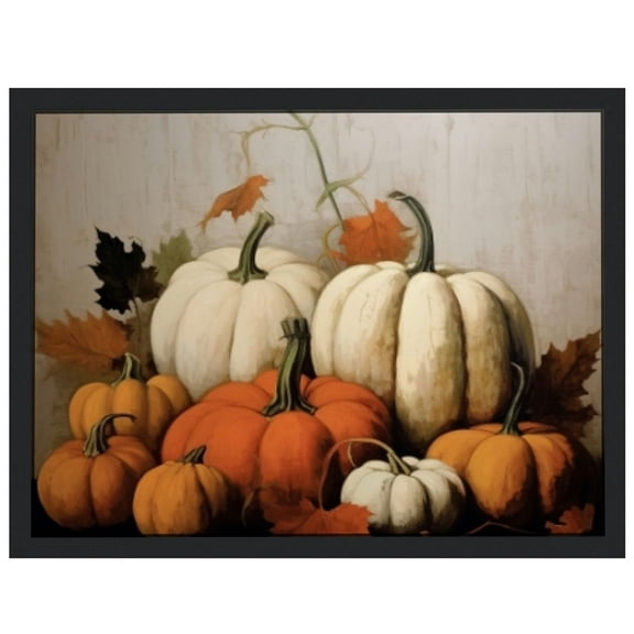 JRXY Vintage Fall Canvas Wall Art Halloween Still Life Pumpkin Room Decor Aesthetic Posters Rustic Fall Art Print Funky Autumn Farmhouse Wall Decor for Bedroom Dorm Frame 16x12in