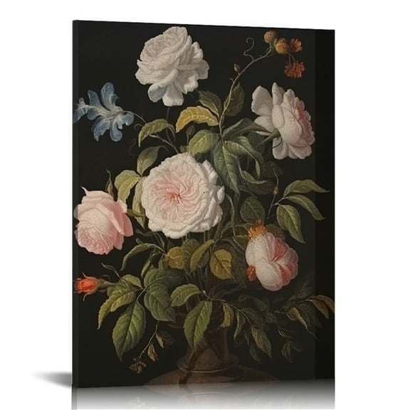 JRXY  Vintage Framed Wall Art, Retro Floral Paintings Art Decor Aesthetic, Canvas Print Artwork, Classical Flower Wall Pictures for Bedroom Living Room Fireplace Shelf 12x16 in