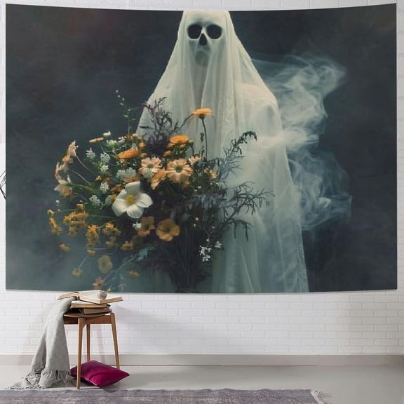 JRXY Vintage Ghost Face Gothic Spooky Funny Tapestry Home Decor Dark Forest Cute Ghost Halloween Pumpkin Lantern 40x60inch
