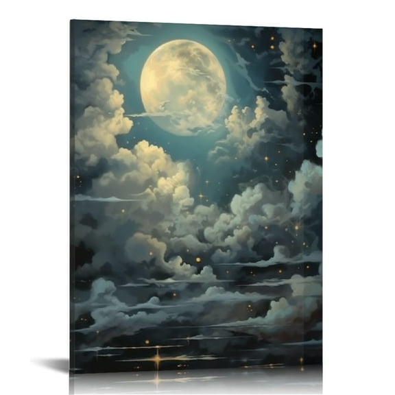 JRXY Vintage Gothic Full Moon Art Prints Dark Academia Canvas Wall Art Landscape Dark Cottagecore Aesthetic Decor for Living Room Bedroom Home Office 12x16 in