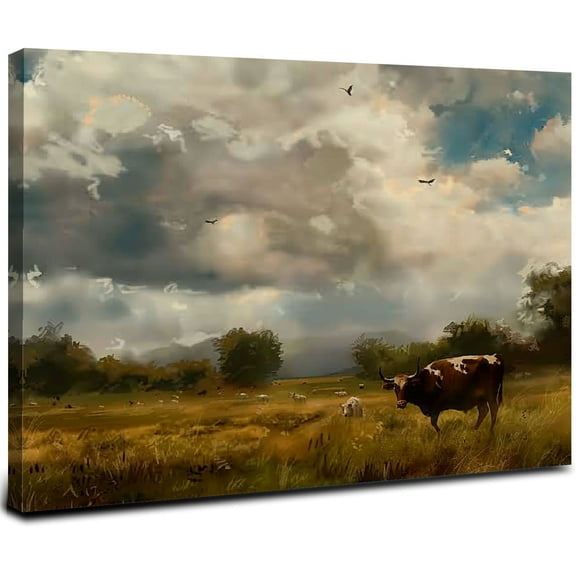 JRXY Vintage Landscape Pictures Countryside Painting Farmhouse Scenery Canvas Wall Art Vintage Forest Prints Natural Scenery Wall Art Landscape Cow Picture Vintage Country Artwork for Walls 20x16inch