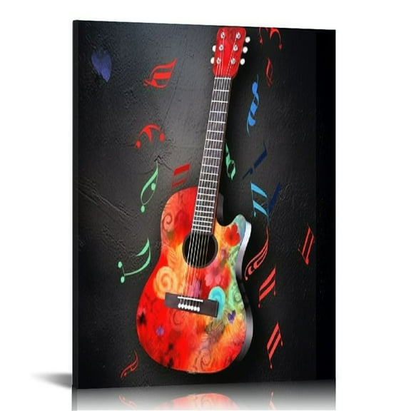 JRXY  Vintage Music Canvas Wall Art Abstract Guitar Music Notes Instrument Contemporary Grey Artwork for Bedroom Modern Home Decor Stretched and Framed Ready to Hang  12x16 in