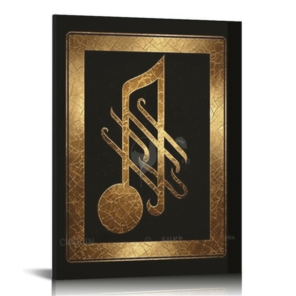 JRXY Vintage Music Symbolic Art Print Music Wall Decor - Black Golden Music Notes Music Elements Musical Instrument Canvas Posters - Music Room Decor Music Wall Art 16x20 in