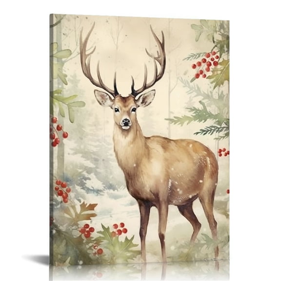 JRXY Vintage Retro Winter Wall Decor, Christmas Xmas Tree Wild Animals Hare Fox Deer Bear Poster Prints for Home Farmhouse Room Decor, Holiday Themed Decorations Wall Art 16x20 in