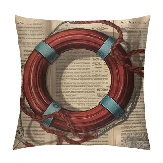 JRXY Vintage Sea Theme Pillow Covers with Nautical & Ocean Style Life Buoy& Anchor Pattern Cushion Covers Beach Home Decorative Pillowcases(Vintage Sea) White