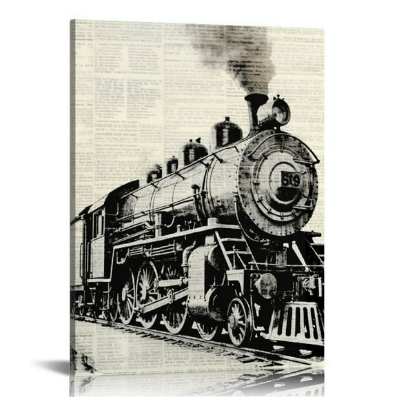 JRXY Vintage Steam Train Locomotive Transport Railroad Railway Trip Dictionary Art Canvas Wall Art Prints Artwork Signs Framed for Home Bedroom Living Room Office Decor,Train Lovers Gift 12x16 in