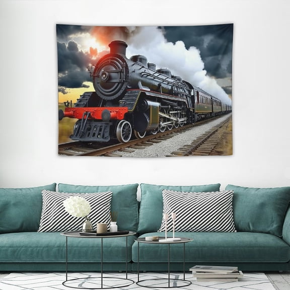 JRXY Vintage Steam Train Tapestry, Retro Old Engine Train Tapestries Antique Train on Railroad Track Tapestry, Express Train Railways Nature Tapestry Wall Hanging for Bedroom Dorm Living Room, 40x30in