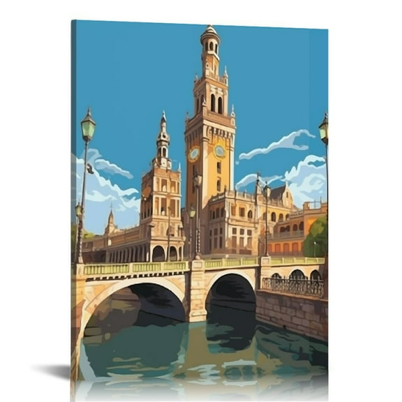 JRXY Vintage Travel Poster Seville Spain Canvas Art Poster Picture Modern Office Boys and Girls Family Bedroom Decorative Posters Gift Wall Decor Painting Posters  12x16 in