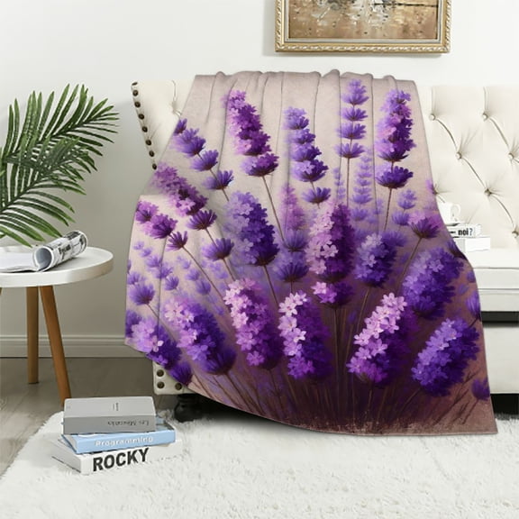 JRXY Violet Lavender Spring Summer Purple Flowers Flannel Fleece Blanket White