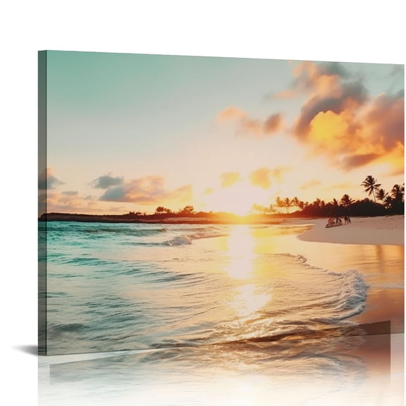 JRXY Wall Art Canvas Prints Beach Sunset Ocean Waves Nature Pictures Painting Canvas Paintings Ready to Hang for Home Decorations Wall Decor 20x16 inch Picture 1