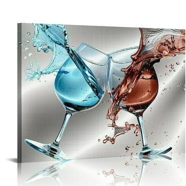 JRXY Wall Art Decor Large Canvas Print Picture Abstract Red Wine Glassl Blue and Red Wine Cup Painting Artwork for Dining Room Kitchen Home Decor Stretched and Framed Ready to Hang picture 1