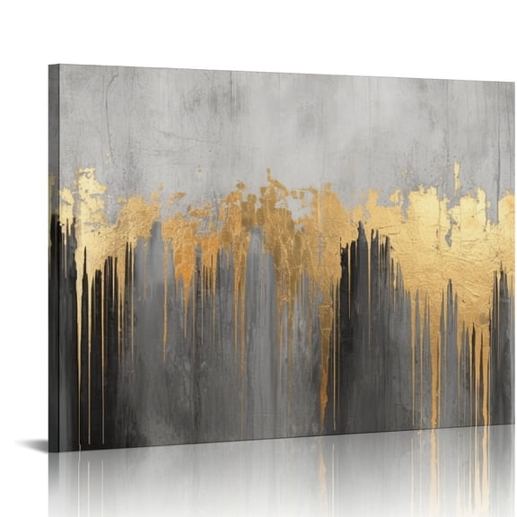 JRXY Wall Art Gold Abstract Painting Artwork for Living Room Bedroom on Gray Background 16x12in