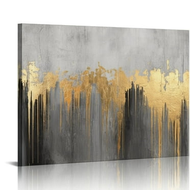 JRXY Wall Art Gold Abstract Painting Artwork for Living Room Bedroom on Gray Background 20x16in
