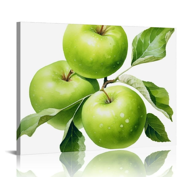 JRXY Wall Art Green Apples Canvas Fruits Design Elegant Life Prints Decor Framed Ready to Hang - Modern Artwork Painting Contemporary Pictures Kitchen Dining Home Decoration 16x12in