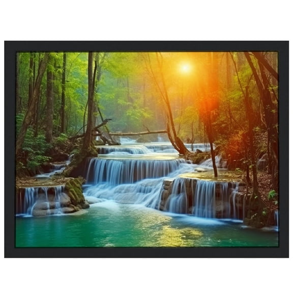 JRXY  Wall Art Panoramic Beautiful Deep Forest Waterfall Canvas Prints Tropical Green Forest Natural Landscape Picture Scenery Paintings for Home Decor 16x12in