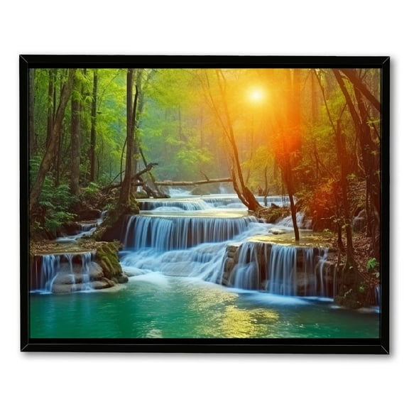 JRXY  Wall Art Panoramic Beautiful Deep Forest Waterfall Canvas Prints Tropical Green Forest Natural Landscape Picture Scenery Paintings for Home Decor 20x16in