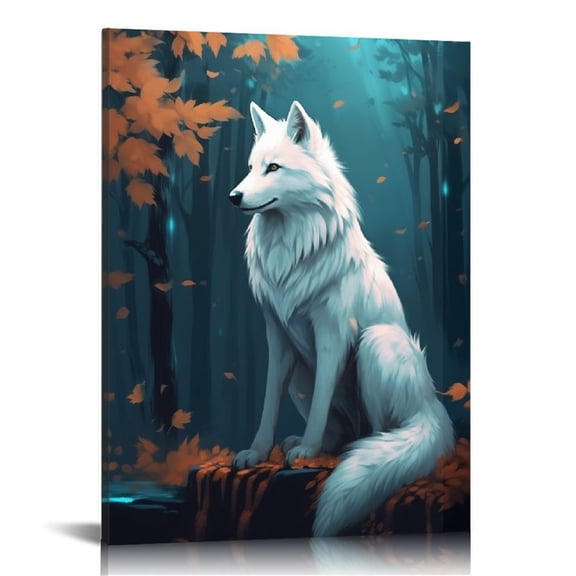 JRXY Wall decoration vintage forest white fur fox canvas wall art decoration print artwork cat painting poster aesthetic room decoration bathroom living room 12x16 in
