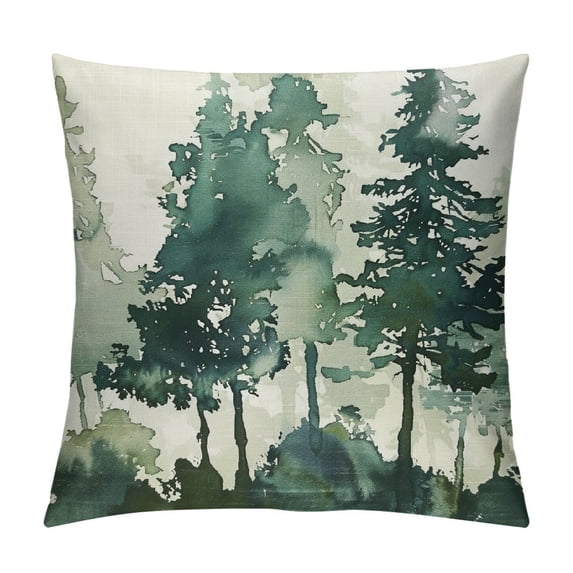 JRXY Watercolor Dark Green Teal Tree Pillow Covers Rustic Nature Forest Decorative Throw Pillows Winter Christmas Outdoor Farmhouse Cushion Case Decor for Sofa Couch Bed White