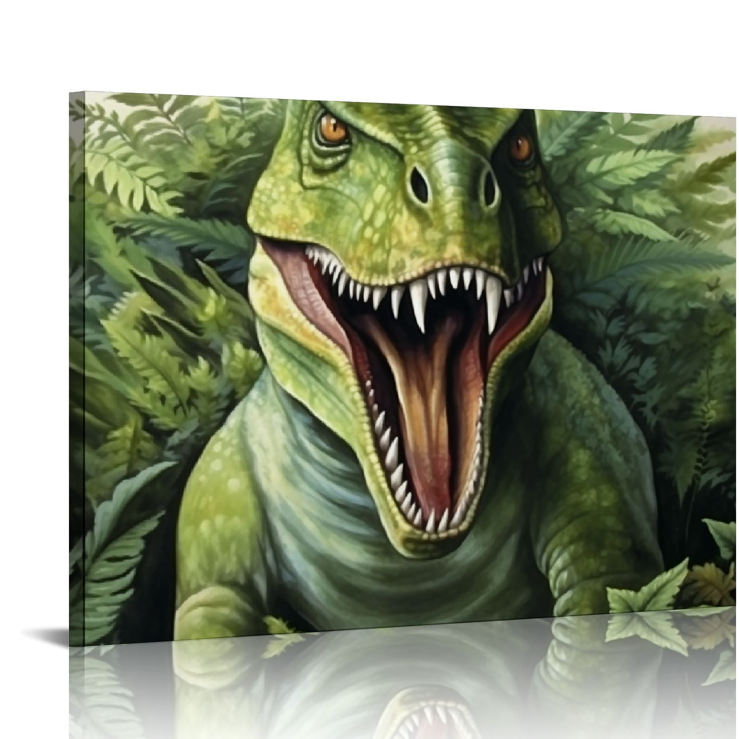 JRXY  Watercolor Dinosaur Wall Art Poster, Set of  Dinosaur Prints for Boys Room, T-rex Pterosaur Triceratops Dinosaur Canvas Painting with Tropical Botanical Painting,  16x12in