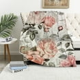thumbnail image 1 of JRXY Watercolor Floral Blanket, Super Soft Pink Flowers and Leaves Throw Blanket Blanket for Bed Couch Chair Fall Winter Camping Living Room Office Gift White, 1 of 6
