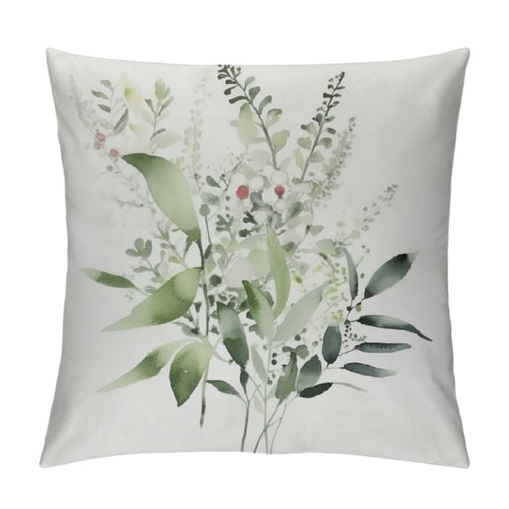 JRXY  Watercolor Green Botanical Fern Eucalyptus Leaves Tropical Plant Throw Pillow Covers,Summer Plant Throw Pillow Covers,Home Living Room Decor,Plant Lover Gifts for Women White