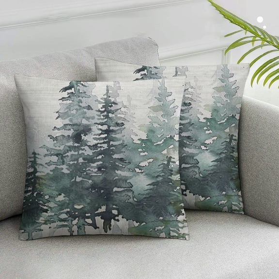 JRXY  Watercolor Grey Fir Trees Forest Throw Pillow Cover Coniferous Tree Square Throw Waist Pillow Case Decorative Cushion Cover Pillowcase Sofa Lumbar,Set of 2 White