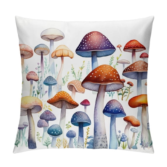 JRXY Watercolor Mushroom Throw Pillow Cover Seasonal Autumn Thanksgiving Harvest Decoration for Home Sofa Couch 20x20in
