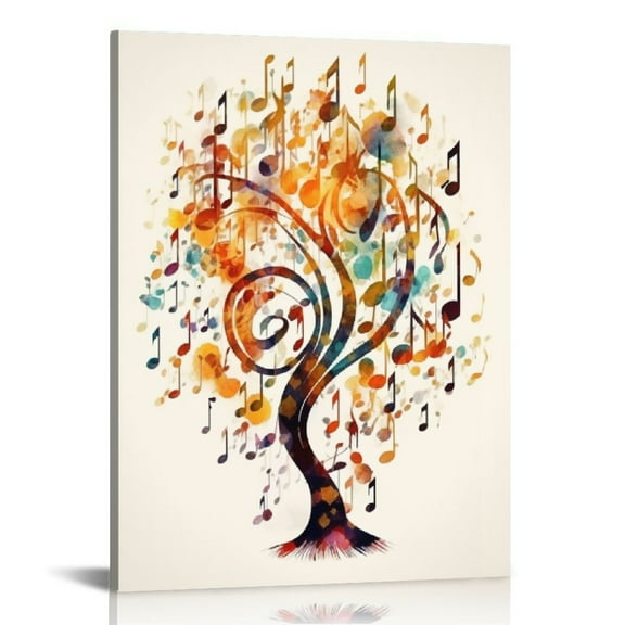 JRXY Watercolor Music Tree Canvas Wall Art Treble Clef Art Canvas Print Painting Music Room Wall Decor Framed Musician Gift 12x16 in