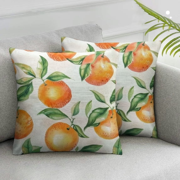 JRXY Watercolor Oranges Fruits Decorative Throw Pillow Covers for Couch Square Pillow Cases Soft Double Side Print Pillowcases for Home Couch Sofa Bed Car Living Room Bedroom Decor,Set of 2 White