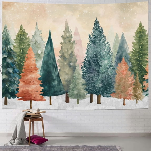JRXY Watercolor Pine Forest Tapestry - Soft and Lightweight Wall Hanging Painting