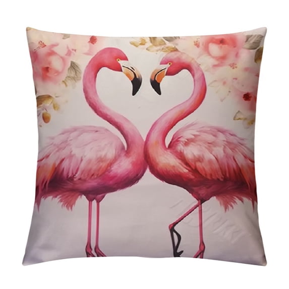 JRXY Watercolor Pink Flamingos Throw Pillow Covers Romantic Love Pillowcase Decorative Cushion Covers for Sofa Bedroom Cushion Home Decor White