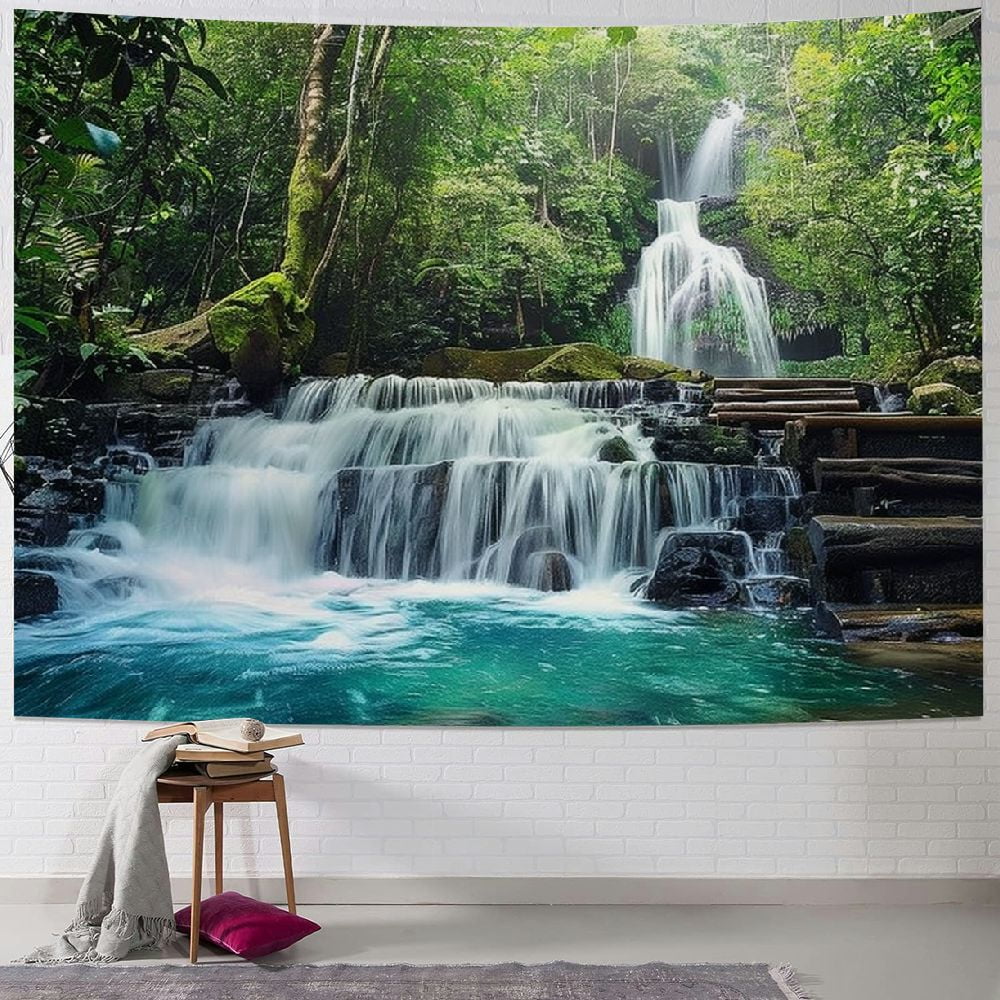 JRXY Waterfall Tapestry Forest Lake Natural Tropical Rainforest Green ...