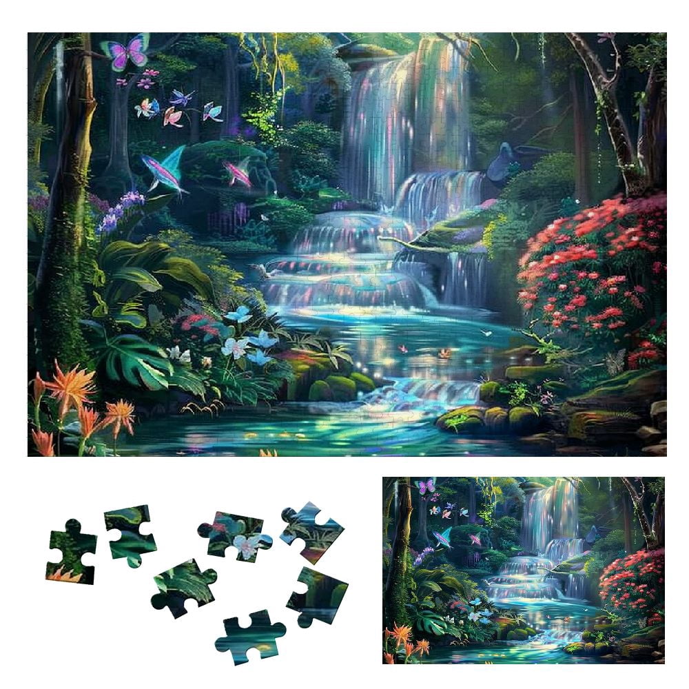 JRXY Waterfall Trees Flowers Wooden Jigsaw Puzzle Challenging Difficult ...