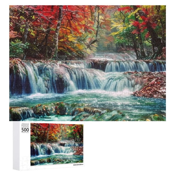 JRXY Waterfall Trees Stream Wooden Jigsaw Puzzle Challenging Difficult Wood Puzzle for Adults 500 PCS
