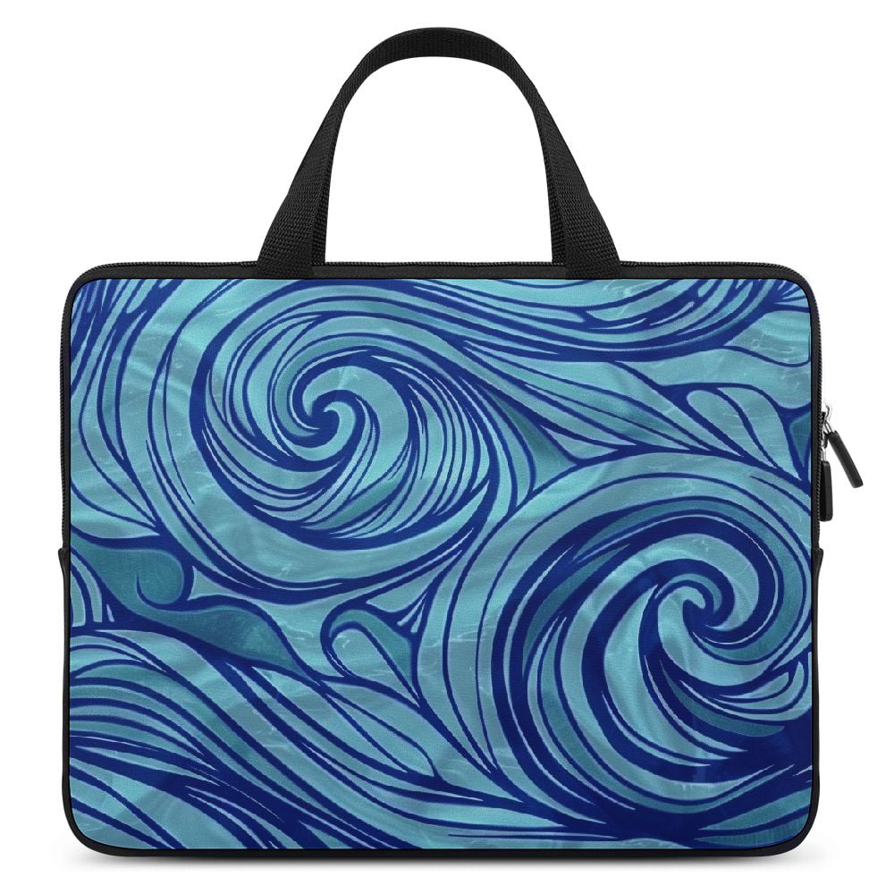 JRXY Wave Pattern Blue Swirl Generative Art Laptop Handle Bag Diving Fabric Computer Protect Case 15inch