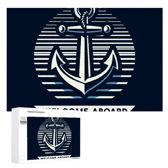 JRXY Welcome Aboard, Navy Blue Boat Anchor Decorative, Nautical Sailing Farmhouse Decor Decorations Wooden Puzzle 1000 PCS