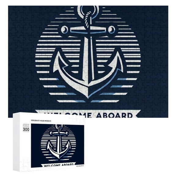JRXY Welcome Aboard, Navy Blue Boat Anchor Decorative, Nautical Sailing Farmhouse Decor Decorations Wooden Puzzle 300 PCS
