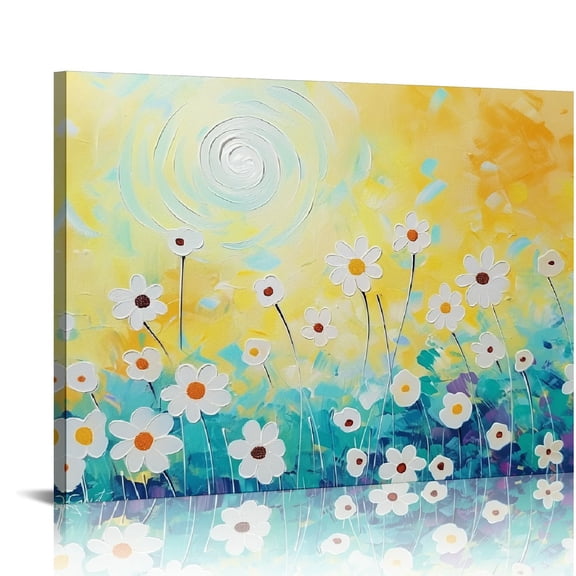 JRXY  White Flower with Painted Textured Modern Colorful Canvas Wall Art Contemporary Botanical Pictures Abstract Aesthetic Artwork for Living Room Bedroom Bathroom Decor 16x12in