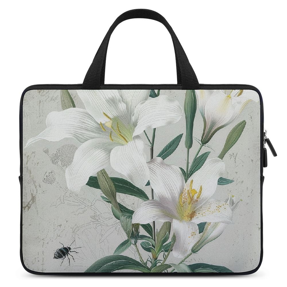 JRXY White Flowers Bug Laptop Bag Protective Handle Case Diving Fabric Soft Carrying Travel Case (Idea) 15inch