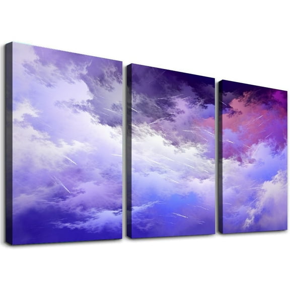 JRXY White Purple Cloud Abstract Wall Art Picture Canvas Painting for Modern Living Room Decoration Poster 12''x16''X3 Panels 12x16x3pcs