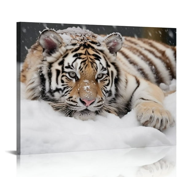 JRXY White Tiger Canvas Wall Art For Living room Poster Printing、Bedroom Office Canvas Prints Pictures Wall Decor  20x16in