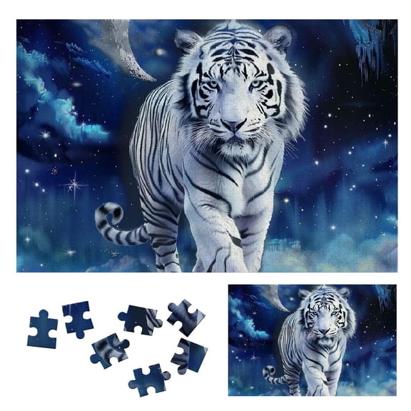 JRXY White Tiger Moon Stars Wooden Jigsaw Puzzle Gift for Family Friends 1000 PCS