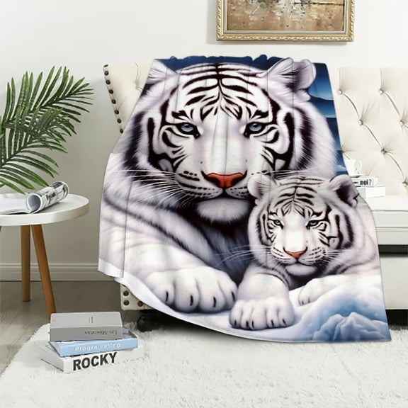 JRXY White Tigers Blanket Soft Fuzzy Plush Throw Blankets for Couch Bed Lightweight Durable 60x80