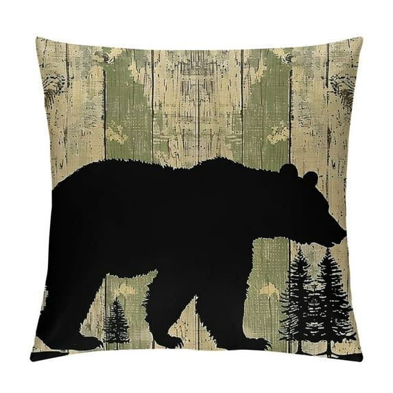 JRXY Wild Animal Black Bear Paws Lodge Forest Tree North Country Wildness Mountain Outside Square Throw Waist Pillow Case Decorative Cushion Cover Pillowcase Sofa White