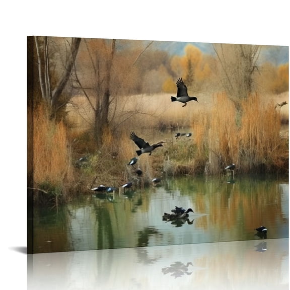 JRXY Wildlife Animal Wall Decor Canadian Geese Birds on Lake Art Print Poster  20x16in
