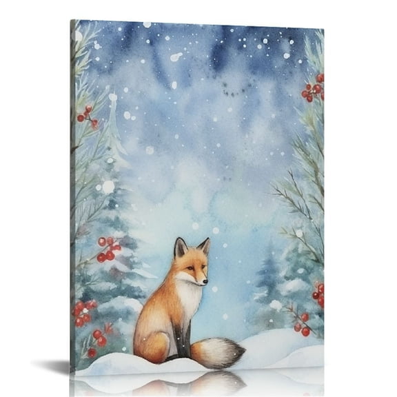 JRXY Winter Wall Art,Winter Decor,Woodland Animals Decor,Farmhouse Wild Animal Fox Moose Deer Winter Poster Wall Art Prints Wall Decor,Framed 12x16 in