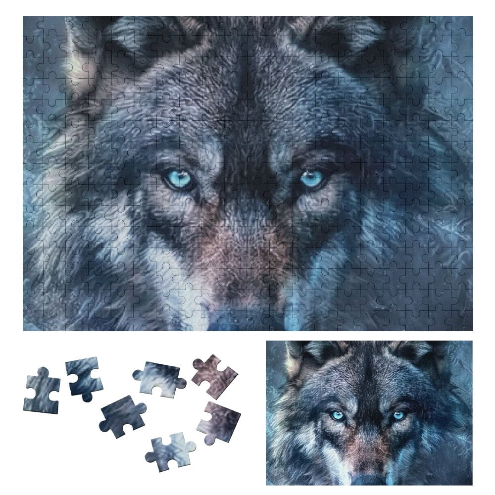 JRXY Wolf Blue Eyes Furry Art Wooden Jigsaw Puzzle for Adults 300 PCS ...